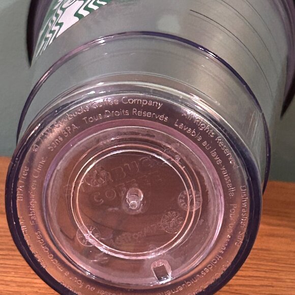 STARBUCKS CLEAR 16 OZ CUP PURPLE LID GENTLY USED - Picture 2 of 6